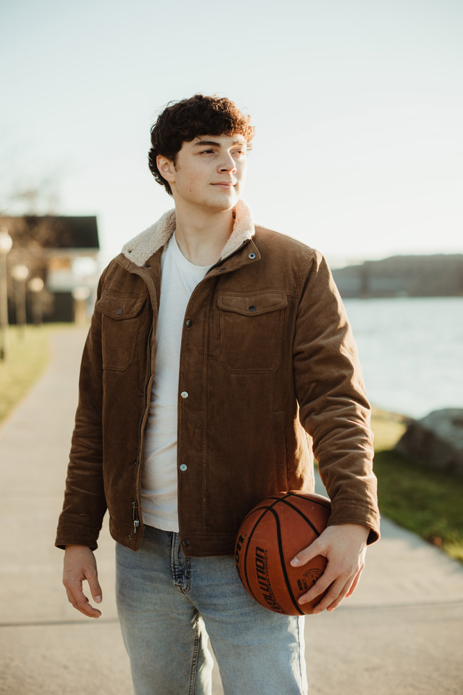 high school senior photo with basketball 